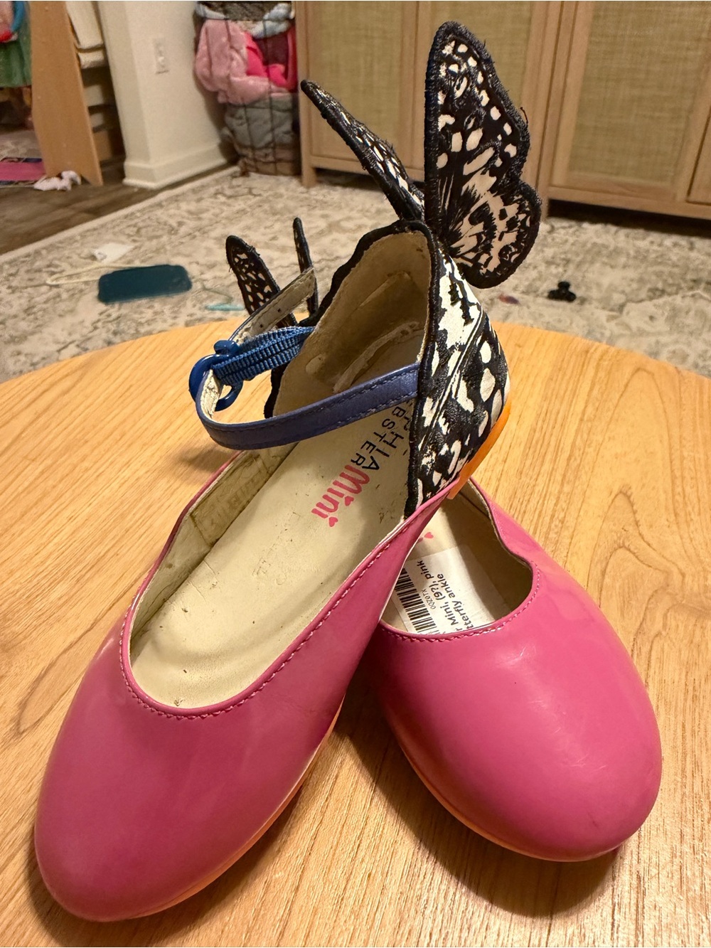 Sophia Webster Pink Flats with Navy Strap and Butterfly Wings